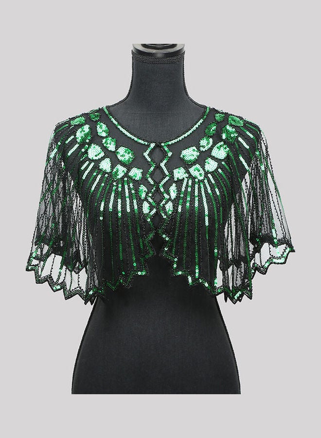 Women 1920s Shawl Poncho Sheer Mesh Shiny Green - Image 5
