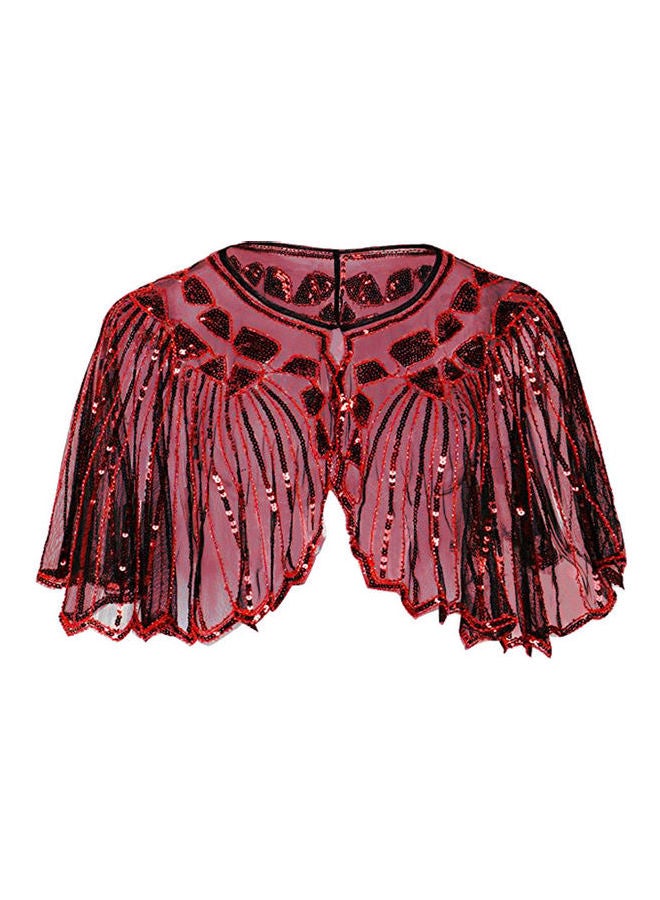 Women 1920s Shawl Poncho Sheer Mesh Shiny Red  - Image 1