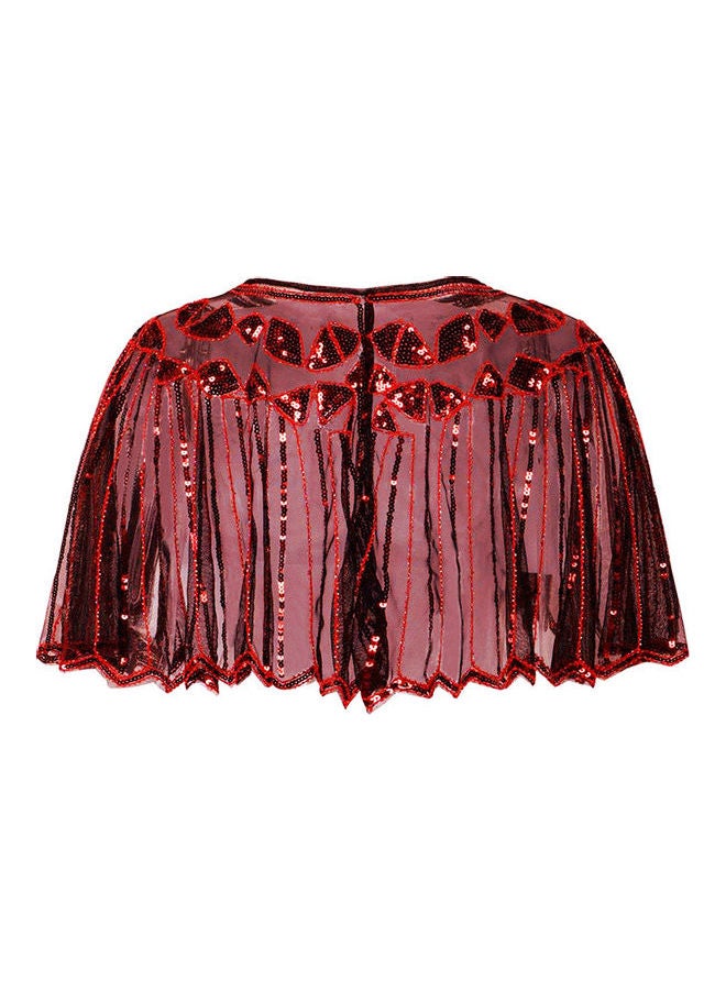 Women 1920s Shawl Poncho Sheer Mesh Shiny Red  - Image 2