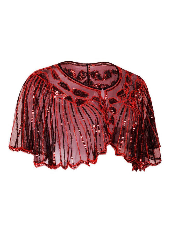 Women 1920s Shawl Poncho Sheer Mesh Shiny Red  - Image 3
