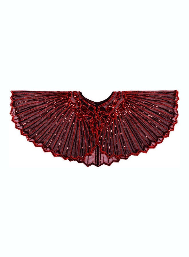 Women 1920s Shawl Poncho Sheer Mesh Shiny Red  - Image 5