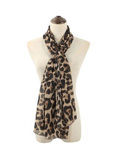 Women Chiffon Scarf Leopard Print Long Shawl Brown