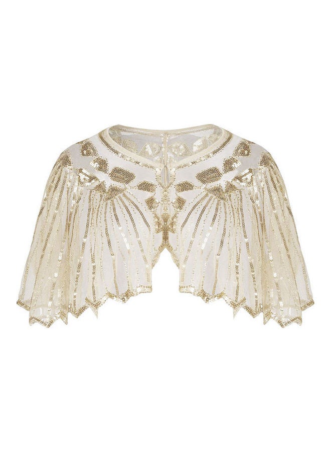 Women 1920s Shawl Poncho Sheer Mesh Shiny Beige/Gold  - Image 1