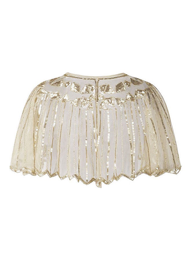 Women 1920s Shawl Poncho Sheer Mesh Shiny Beige/Gold  - Image 2