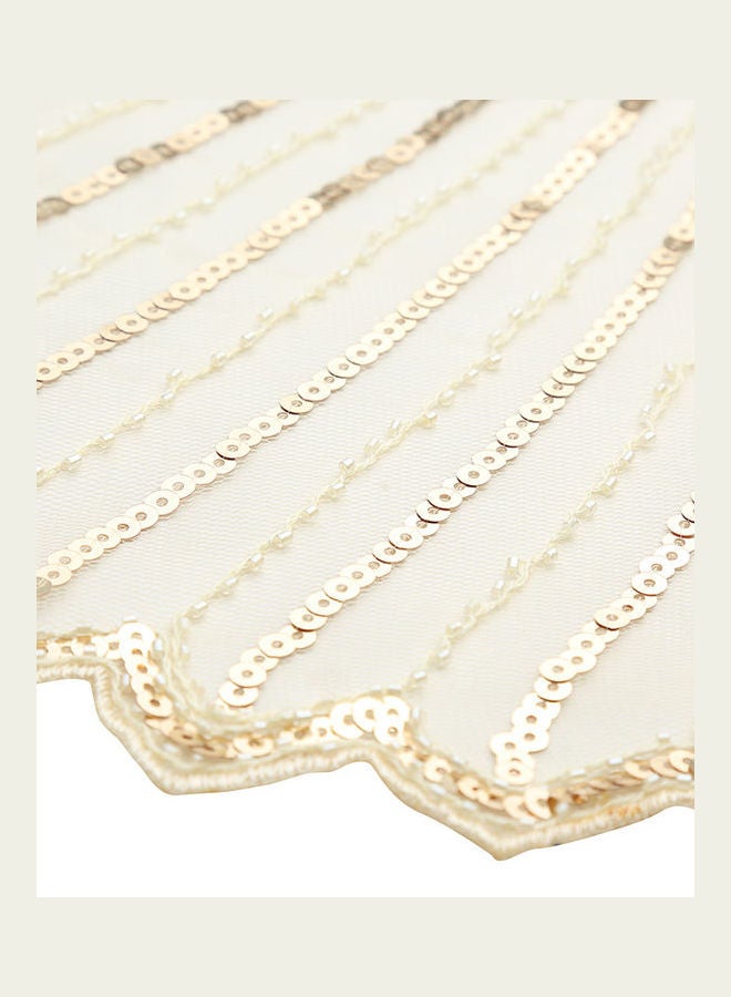 Women 1920s Shawl Poncho Sheer Mesh Shiny Beige/Gold  - Image 4