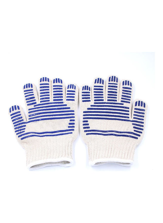Generic 1Pair Heat Proof Oven Mitt Glove Blue/White  - Image 1