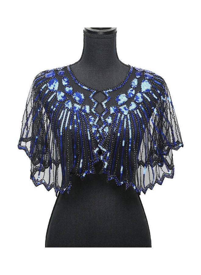 Women 1920s Shawl Poncho Sheer Mesh Shiny Blue  - Image 2