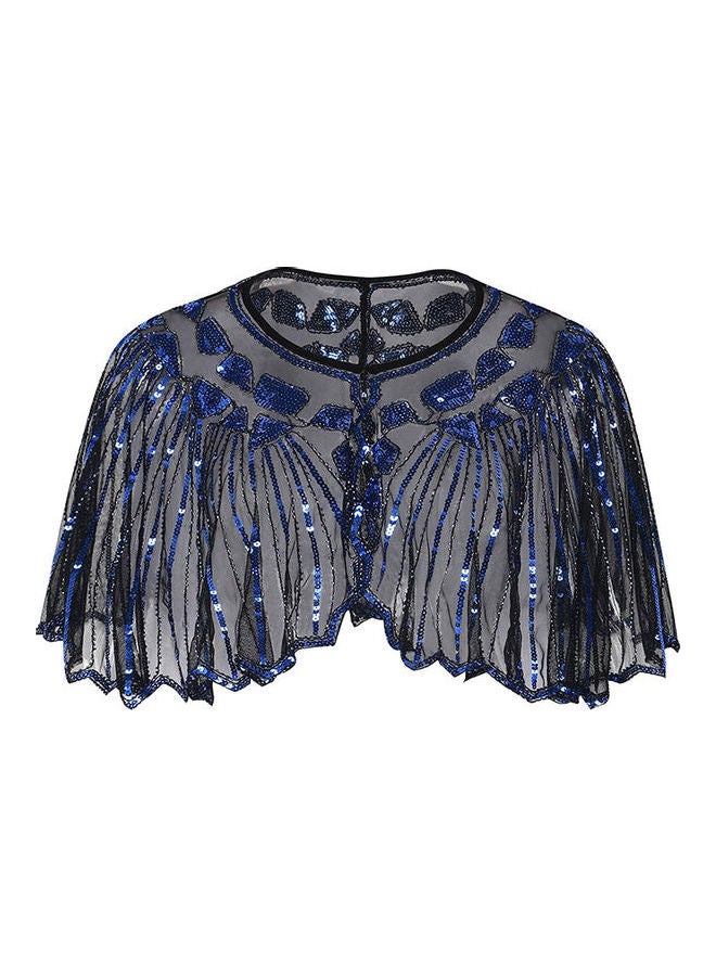 Women 1920s Shawl Poncho Sheer Mesh Shiny Blue  - Image 3