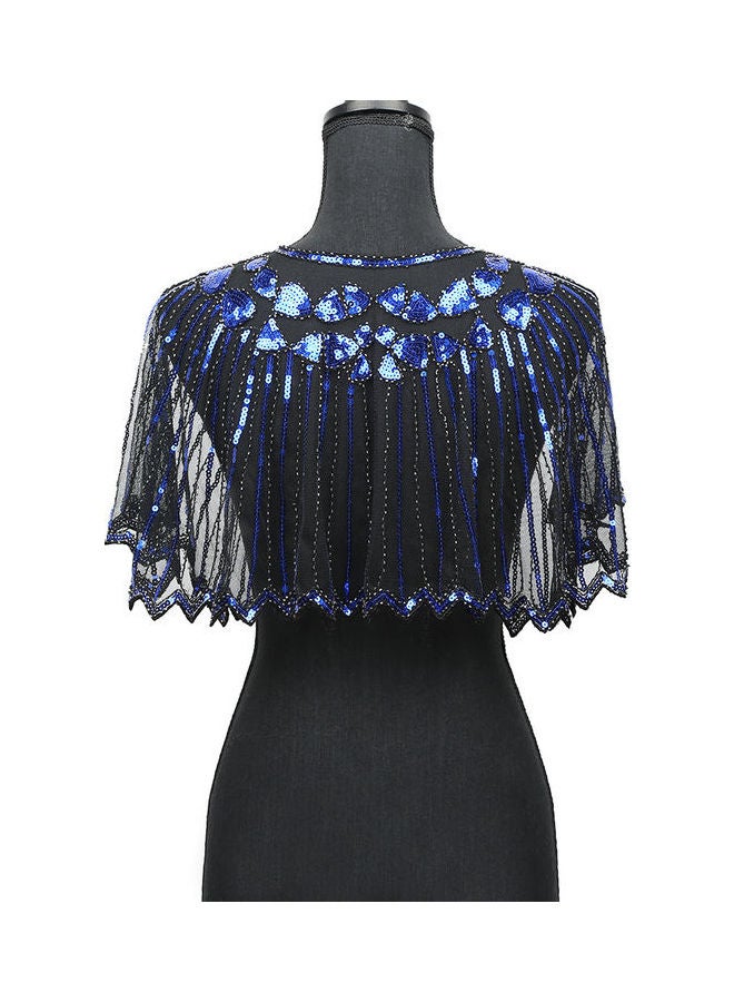 Women 1920s Shawl Poncho Sheer Mesh Shiny Blue  - Image 4