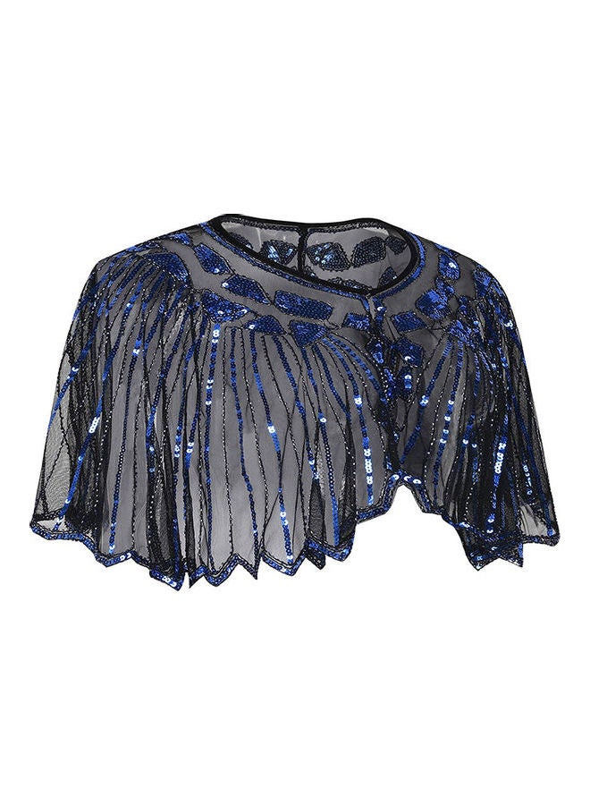 Women 1920s Shawl Poncho Sheer Mesh Shiny Blue  - Image 1