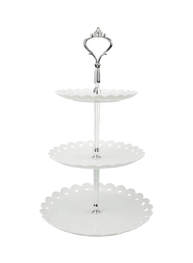 XiuWoo 3-Tier Round Cake Stand And Fruit Plate White/Silver - Image 1
