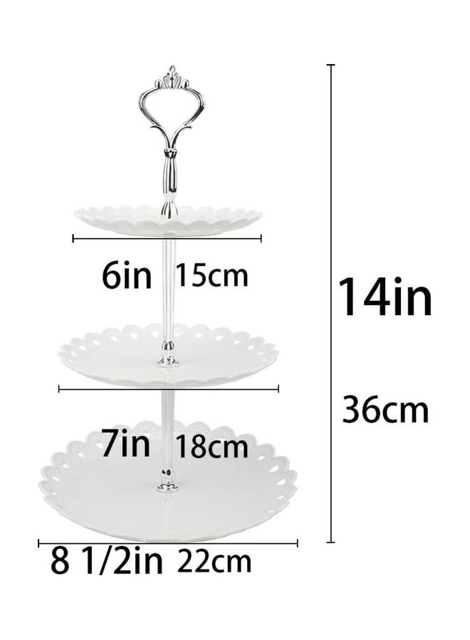 XiuWoo 3-Tier Round Cake Stand And Fruit Plate White/Silver - Image 2