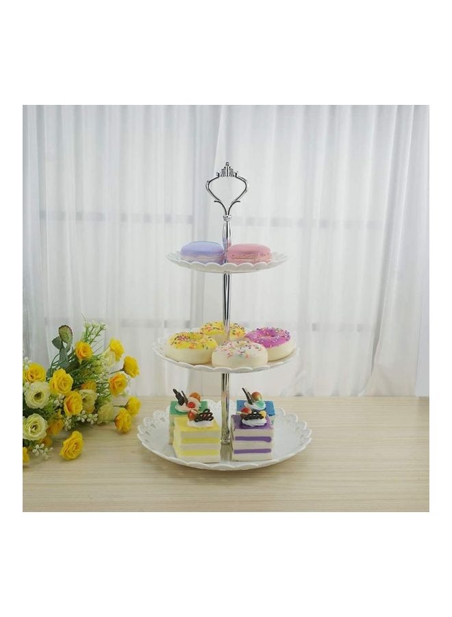 XiuWoo 3-Tier Round Cake Stand And Fruit Plate White/Silver - Image 3