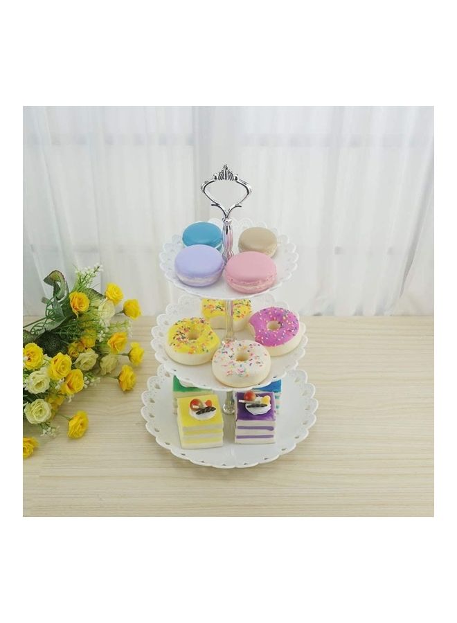 XiuWoo 3-Tier Round Cake Stand And Fruit Plate White/Silver - Image 4