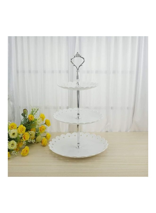 XiuWoo 3-Tier Round Cake Stand And Fruit Plate White/Silver - Image 5