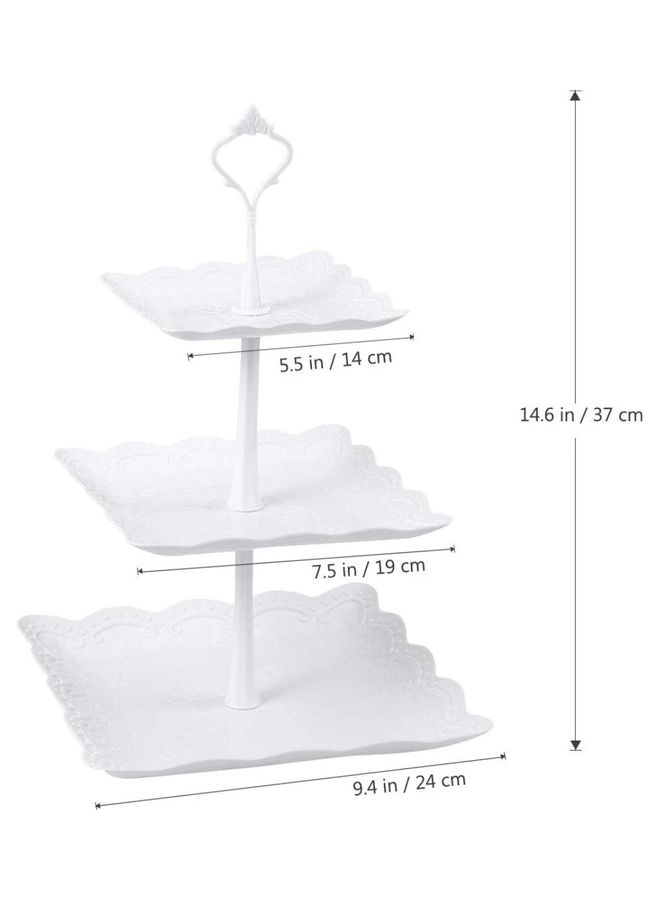 XiuWoo 3 Tier Cake Display Stand And Fruit Plate Square(white) - Image 4