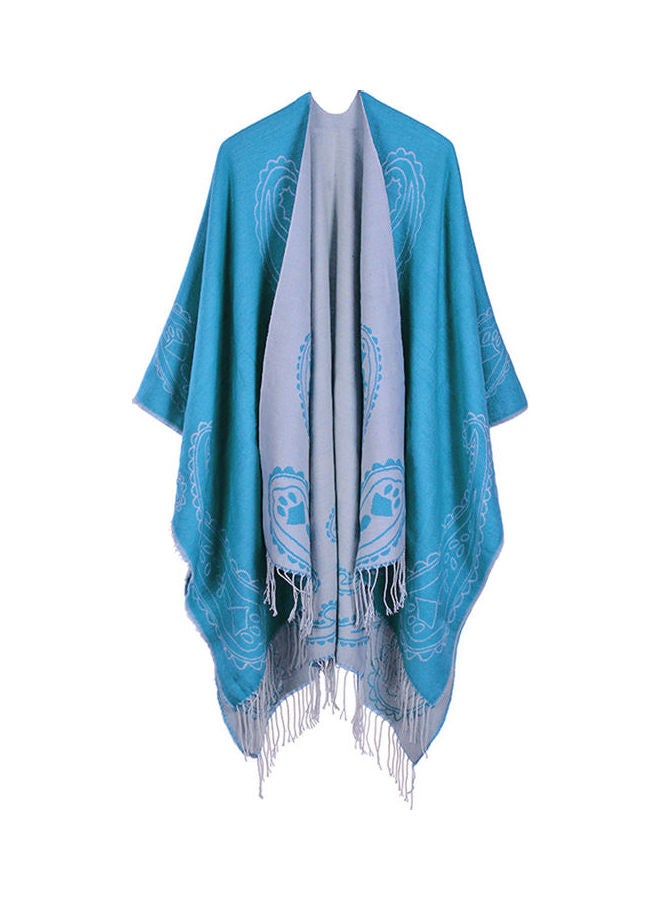 Women Vintage Poncho Scarf Cardigan Warm Cape Shawl Light Blue/Grey