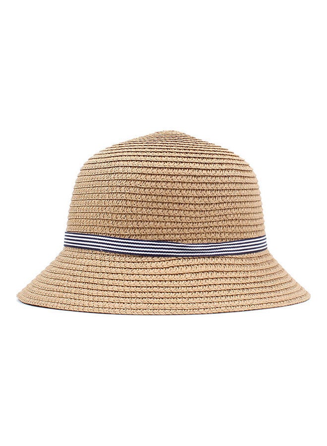 Generic Striped Summer Floppy Beach Vacation Hat Light Coffee 