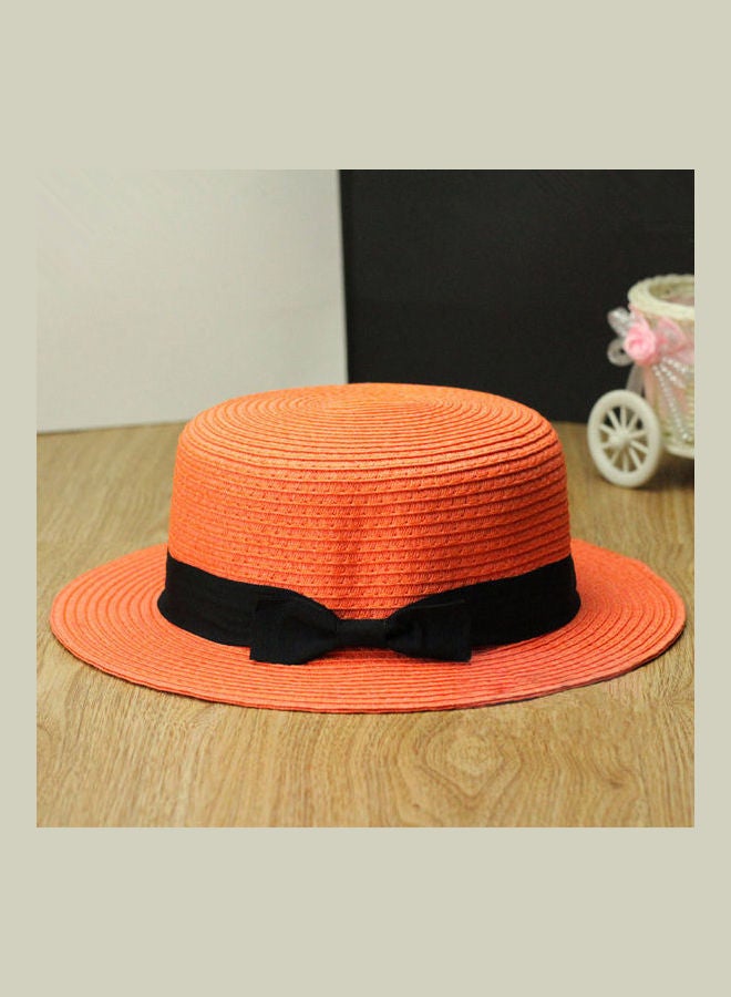 Trilby Bowknot Straw Panama Beach Sun Hat Orange - Image 1
