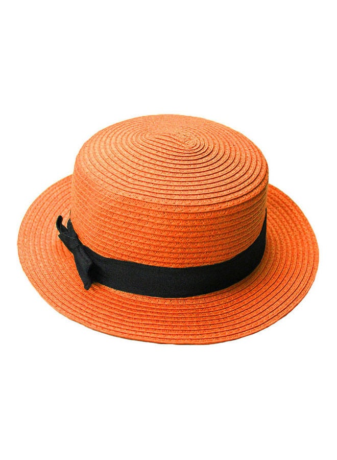 Trilby Bowknot Straw Panama Beach Sun Hat Orange - Image 2