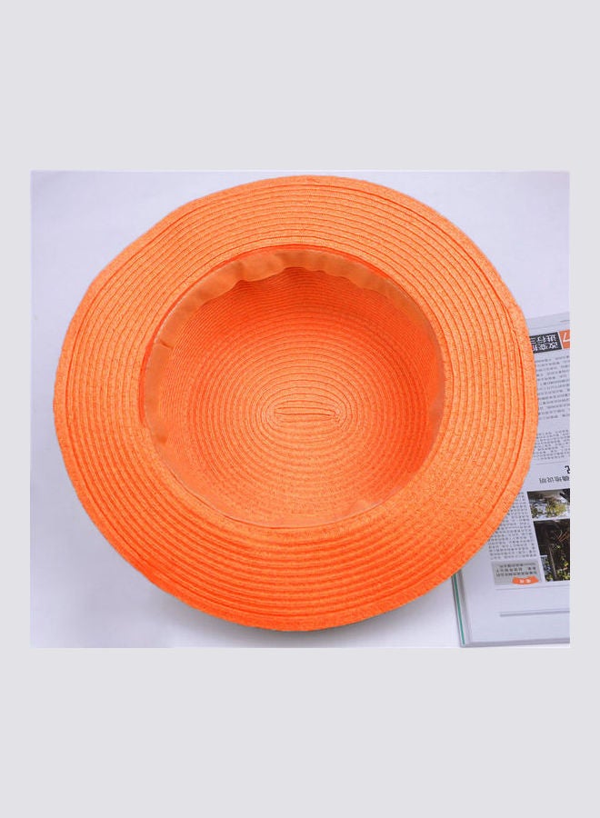 Trilby Bowknot Straw Panama Beach Sun Hat Orange - Image 3