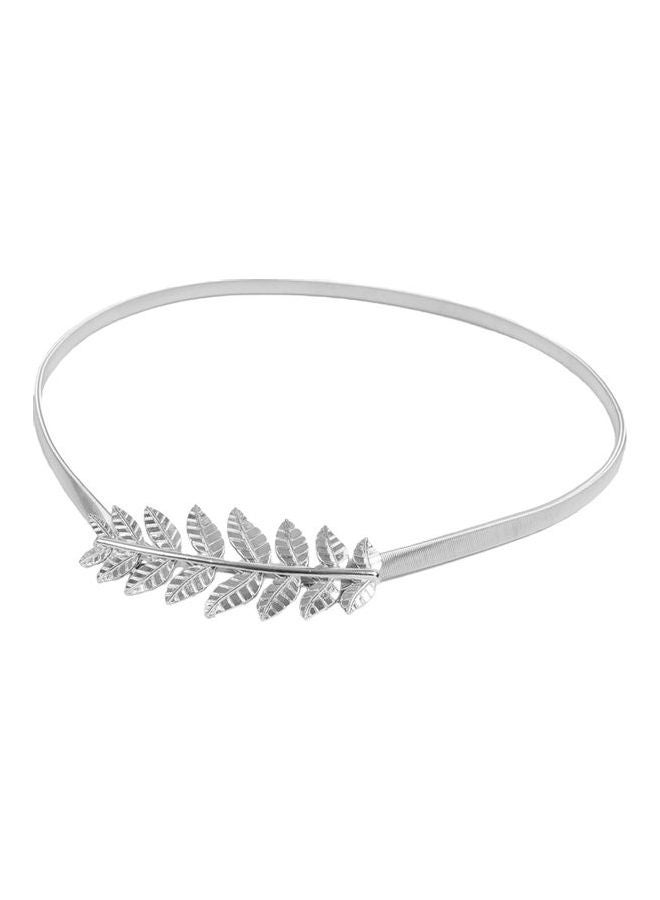 Skinny Elastic Belt Leaf Design Clasp Silver  - Image 1