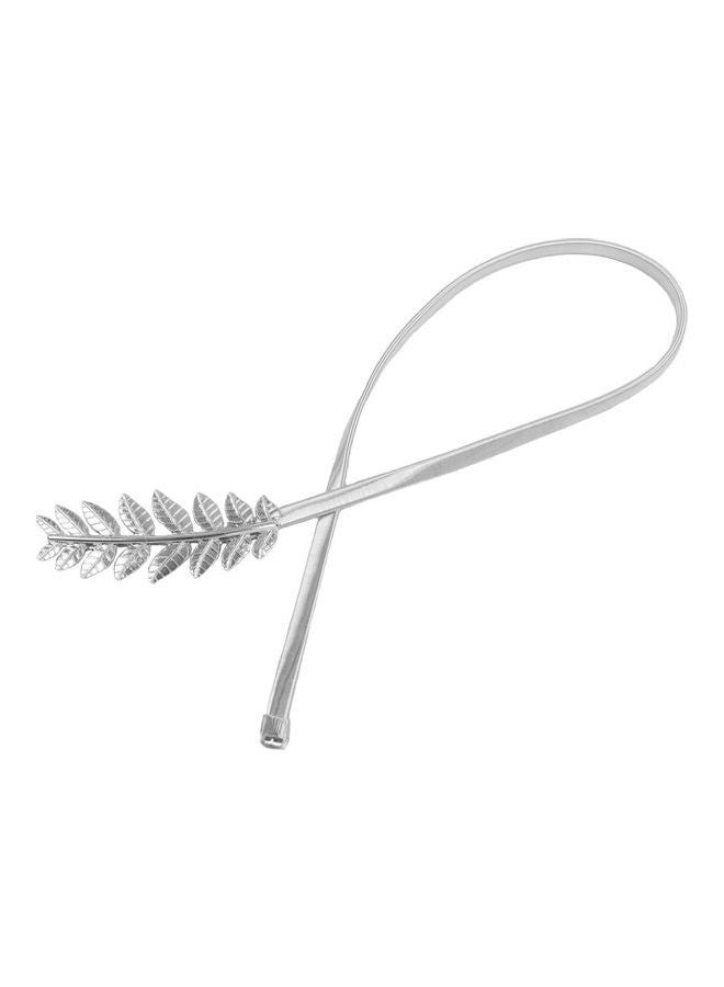 Skinny Elastic Belt Leaf Design Clasp Silver  - Image 2