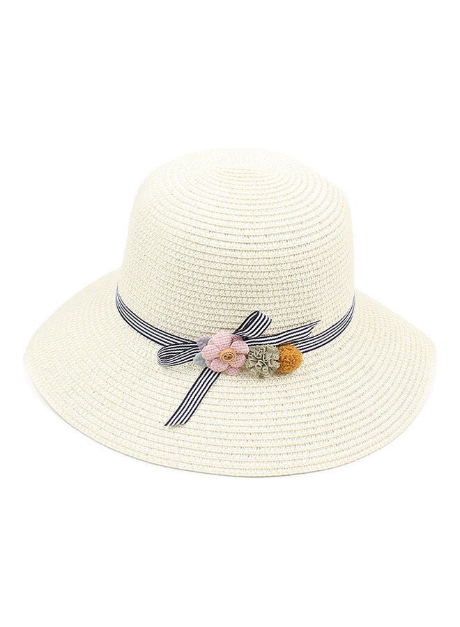 Generic Striped Summer Floppy Beach Vacation Hat Beige  - Image 1