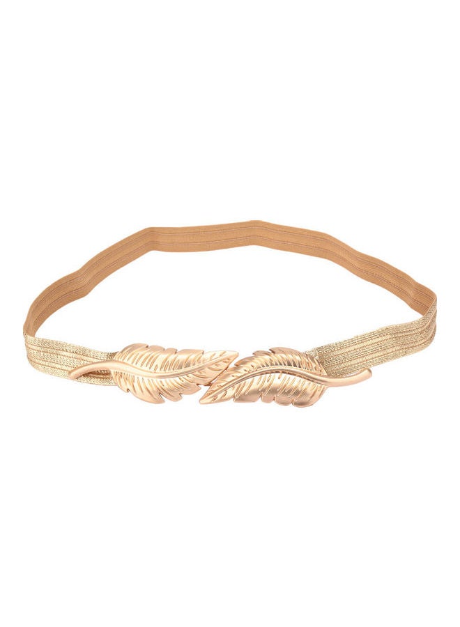 Leaves Clasp Front Stretch Skinny Elastic Belt Gold - Image 1