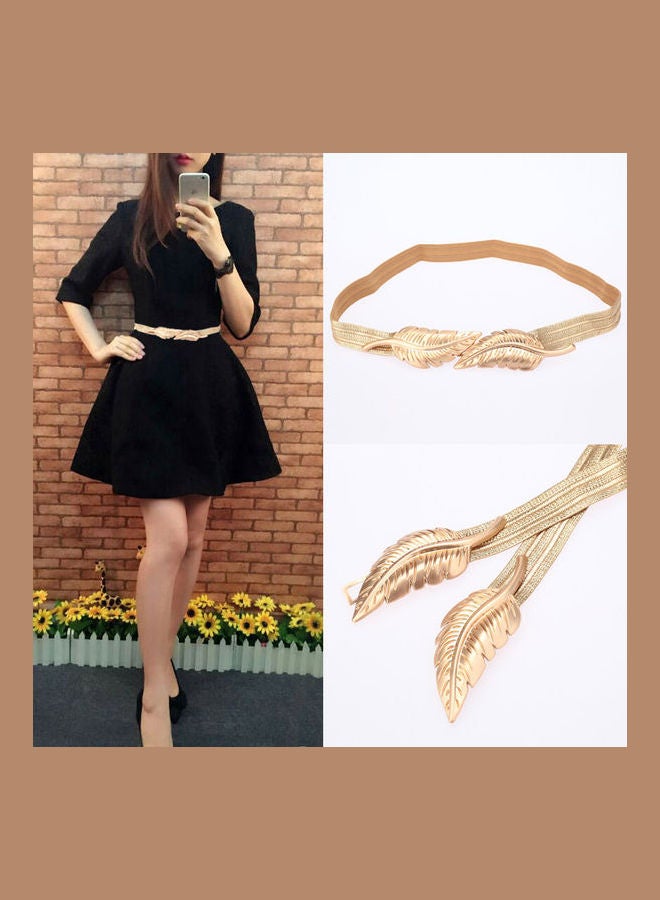 Leaves Clasp Front Stretch Skinny Elastic Belt Gold - Image 2