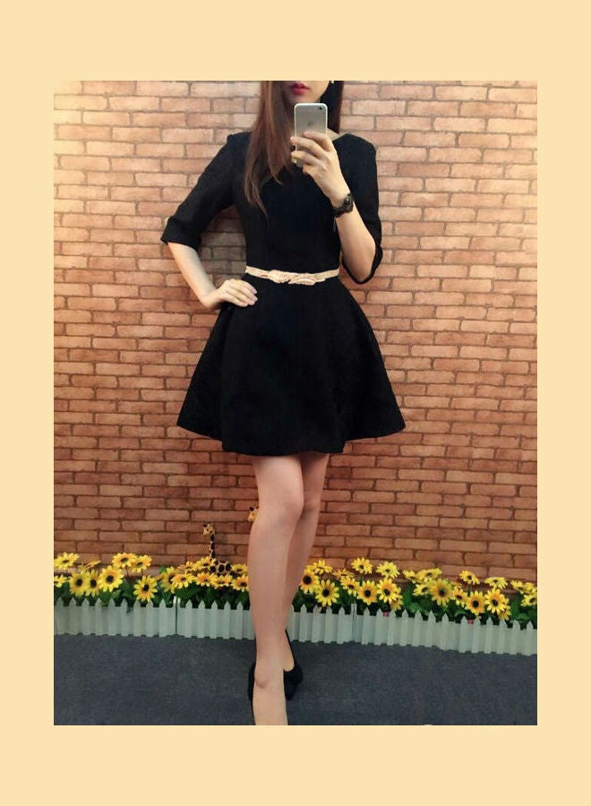 Leaves Clasp Front Stretch Skinny Elastic Belt Gold - Image 3