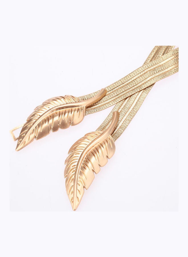 Leaves Clasp Front Stretch Skinny Elastic Belt Gold - Image 5
