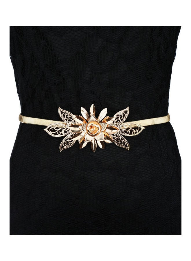 Generic - Flower Embellishment Elastic Waist Strap Belt Gold - Image 1