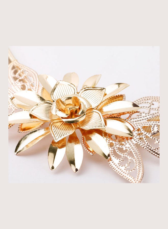 Generic - Flower Embellishment Elastic Waist Strap Belt Gold - Image 1
