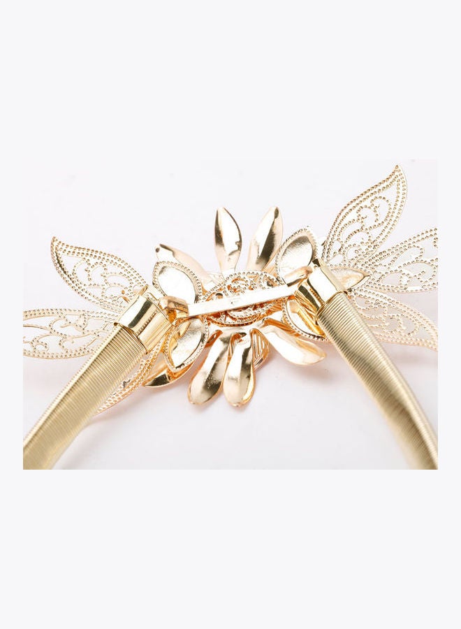 Generic - Flower Embellishment Elastic Waist Strap Belt Gold - Image 1