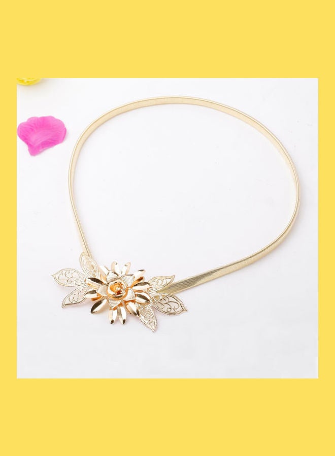 Generic - Flower Embellishment Elastic Waist Strap Belt Gold - Image 1