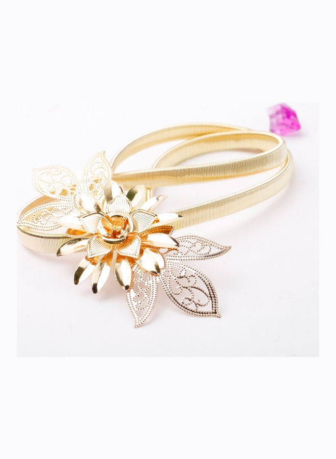 Generic - Flower Embellishment Elastic Waist Strap Belt Gold - Image 1