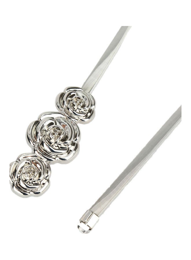 Rose Clasp Front Stretch Spring Waist Strap Silver  - Image 4