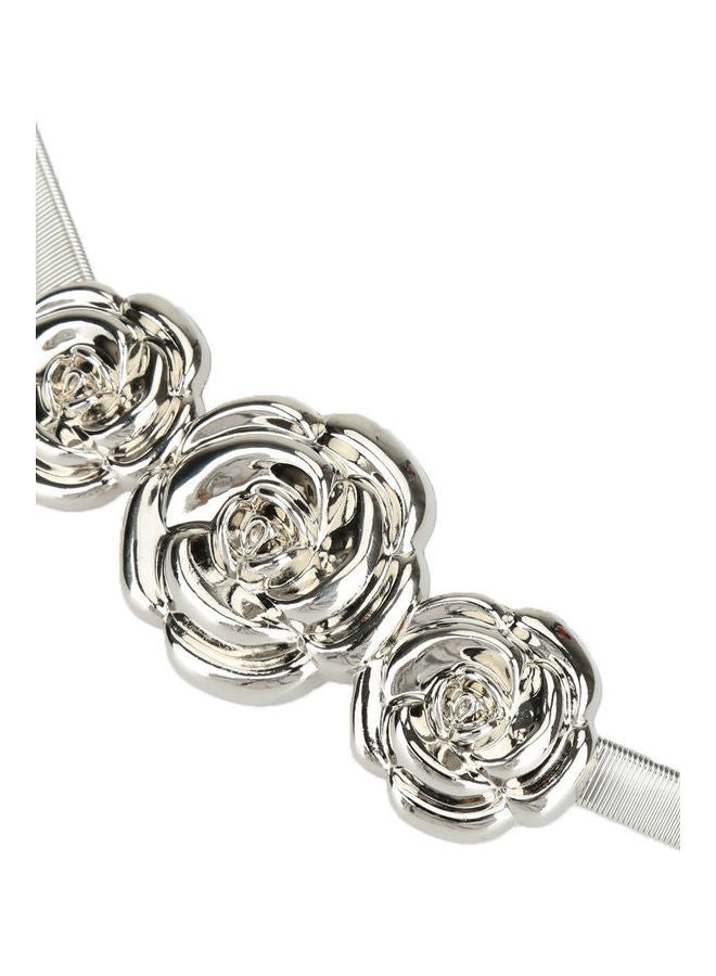 Rose Clasp Front Stretch Spring Waist Strap Silver  - Image 3