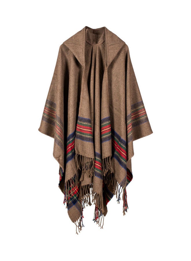 Generic - Women Knitted Poncho Hooded Stripe Oversized Cardigan Sweater Long Shawl Multicolour - Image 1