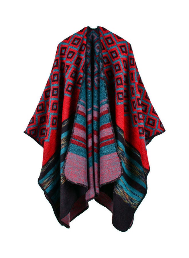 Winter Knitted Cashmere Poncho Cape Shawl Overcoat Red