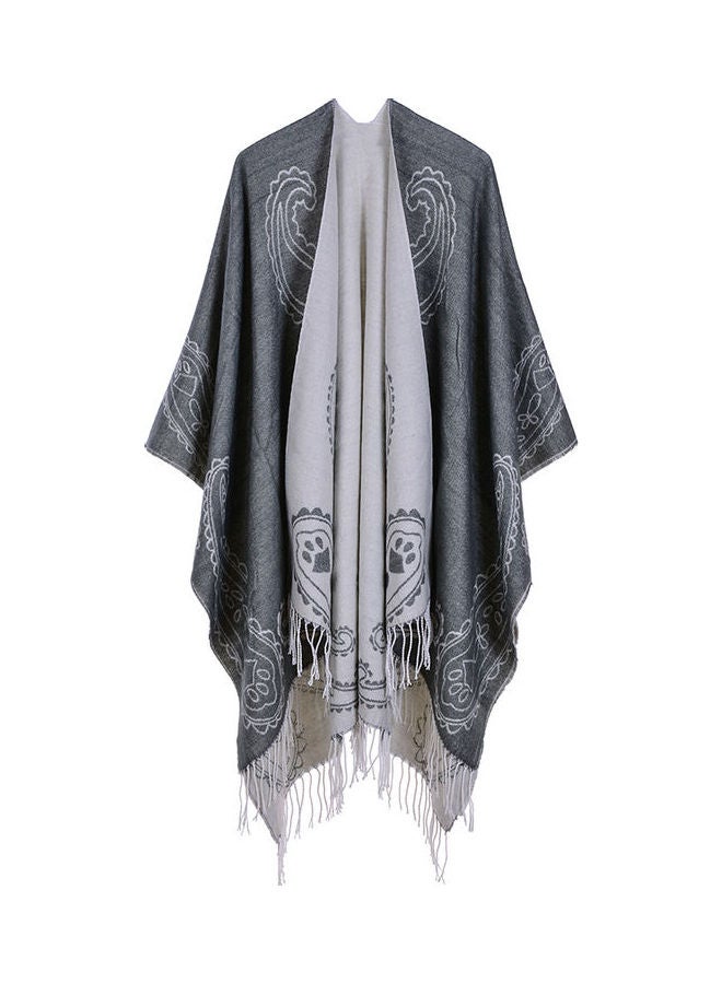 Women Vintage Poncho Scarf Cardigan Warm Cape Shawl Grey - Image 1