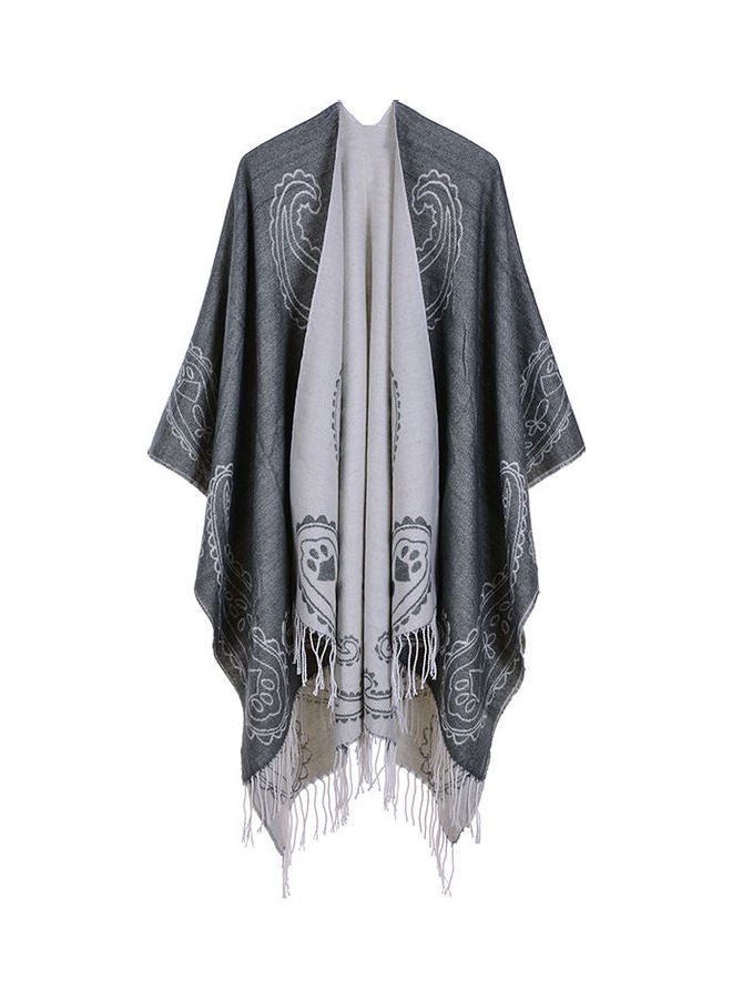 Women Vintage Poncho Scarf Cardigan Warm Cape Shawl Grey - Image 2