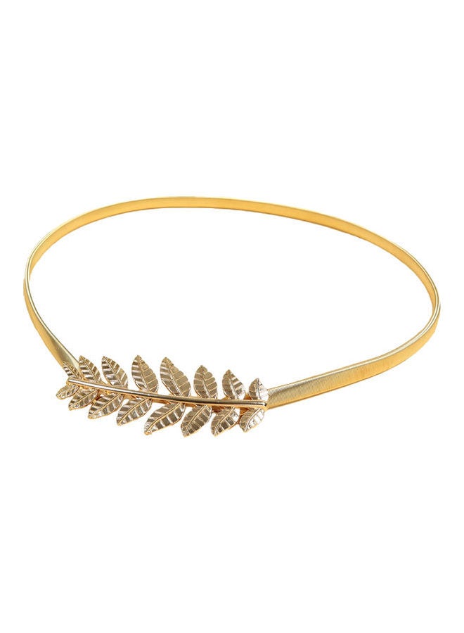 Skinny Elastic Belt Leaf Design Clasp Gold 