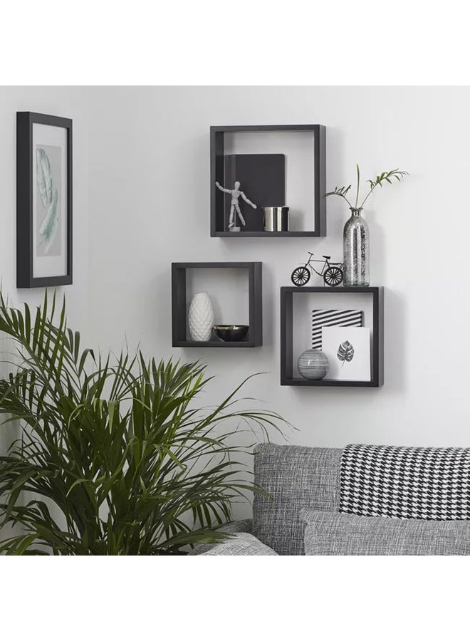 Roman Gifts 3-Piece Floating Wall Shelves Black 25x25cm  - Image 2