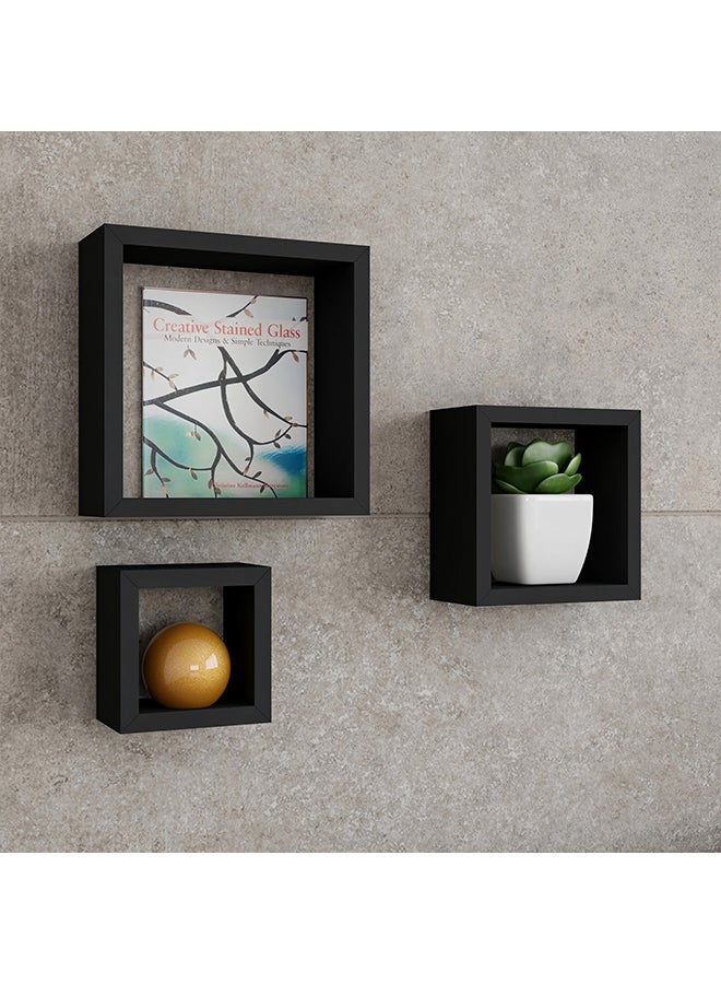 Roman Gifts 3-Piece Floating Wall Shelves Black 25x25cm  - Image 3