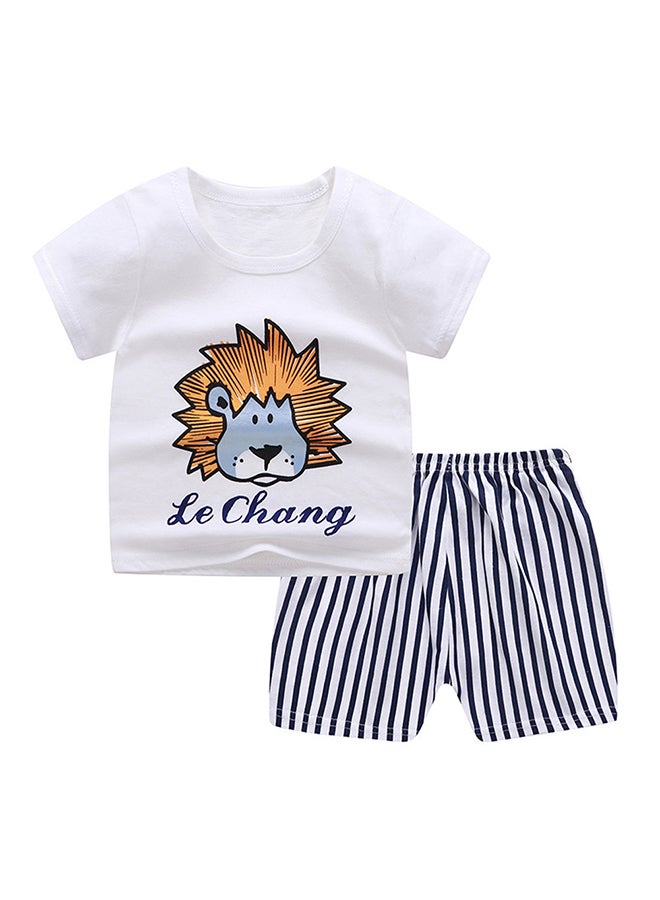 2-Piece Unisex Baby Short Sleeved Tops And Cartoon Pattern Clothes White 