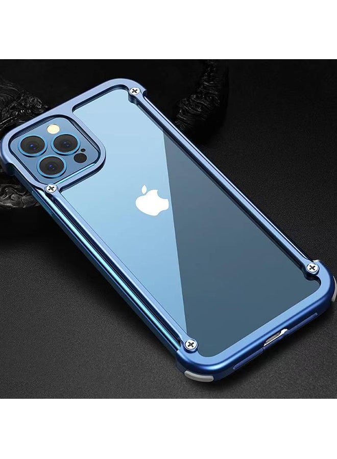 Oatsbasf - Bumper Case with Metal Frame Cover for Iphone 12 Pro Max Blue - Image 1