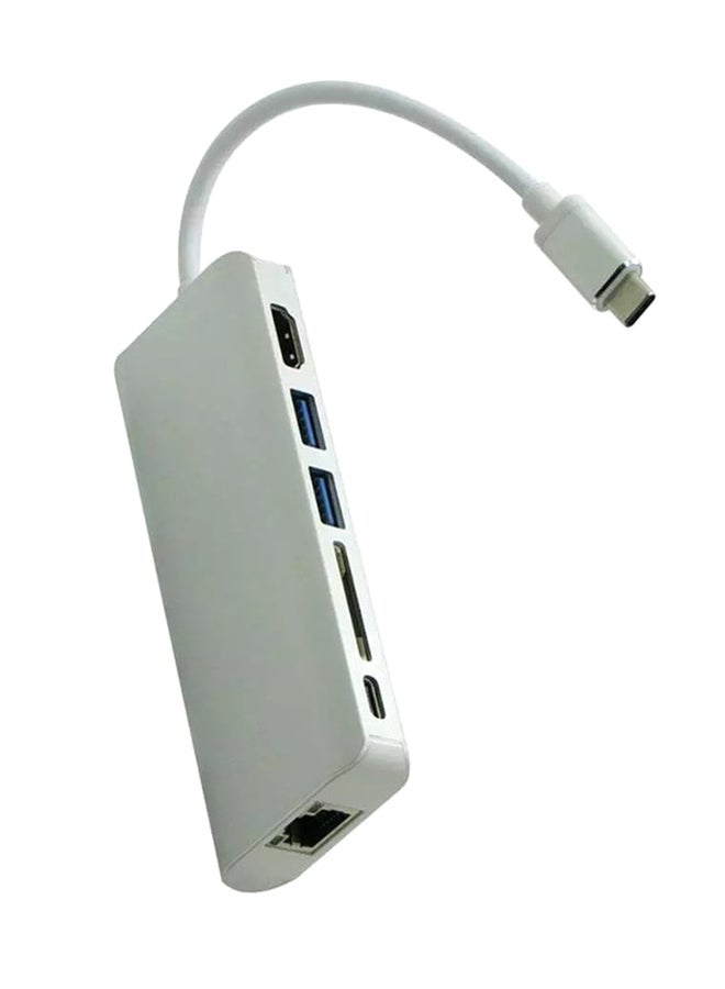 موزع USB C محمول مع 6 منافذ أبيض - Image 1