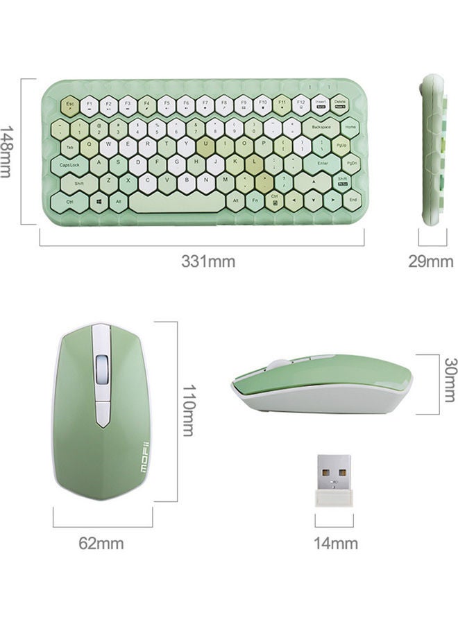 Cordless Round Cap Keyboard and Mouse Set Green  - Image 3